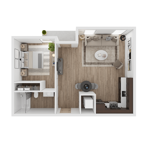 Floor plan for 1 bed, 1 bath, 685 sqft